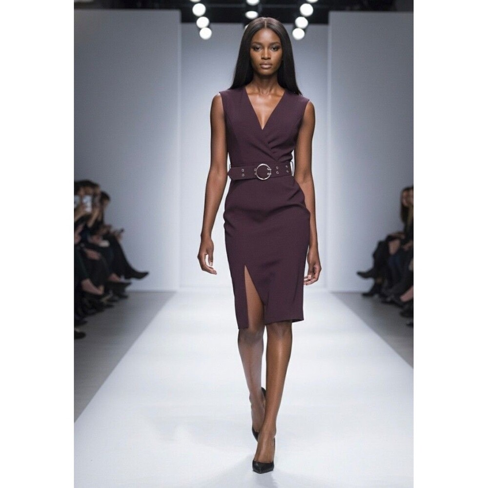 Sheike Womens Plum Side Slit Belted Mini Sleeveless Bodycon Dress Size 6